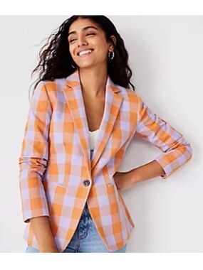 Ann Taylor Petite Hutton Blazer Gingham Textured Jacket 10P Career Chic Spring